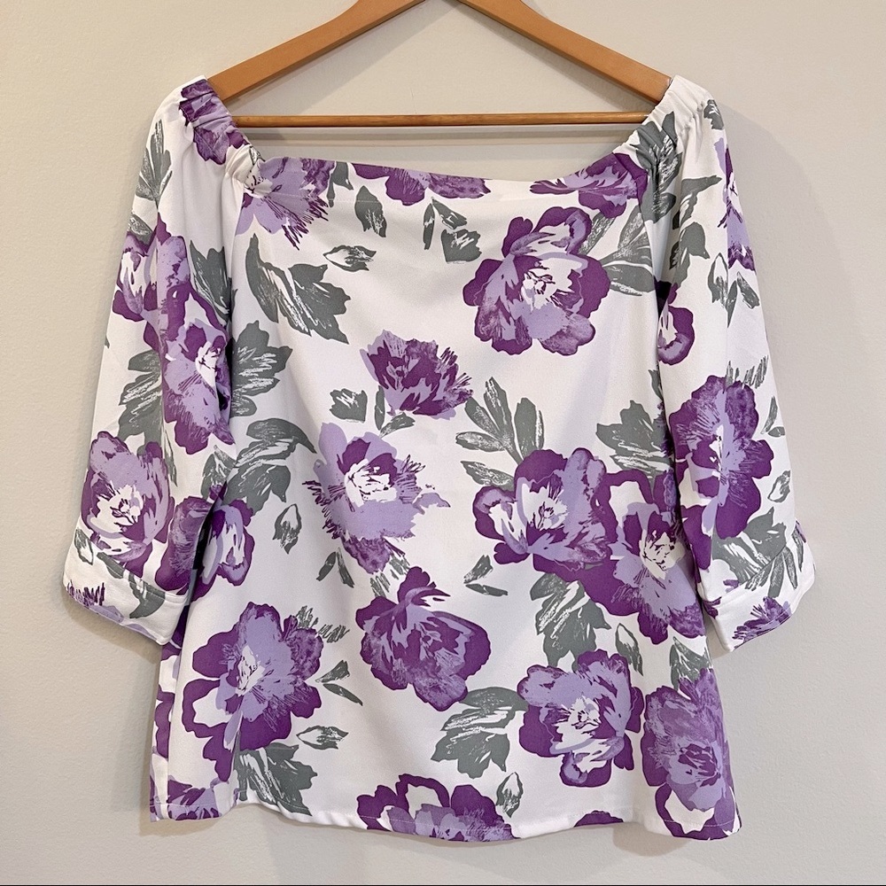 Banana Republic Floral Off Shoulder Blouse Lilac Purple White Size L Spring Top